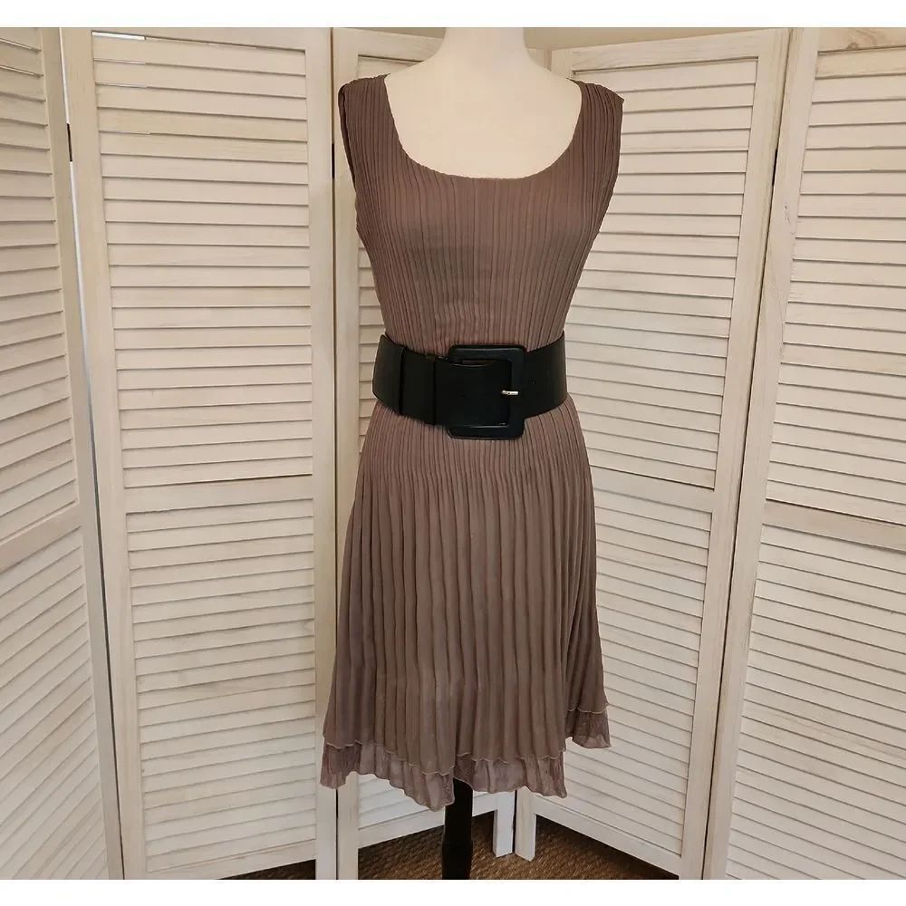 Veeca Taupe Pleated Dress Size S